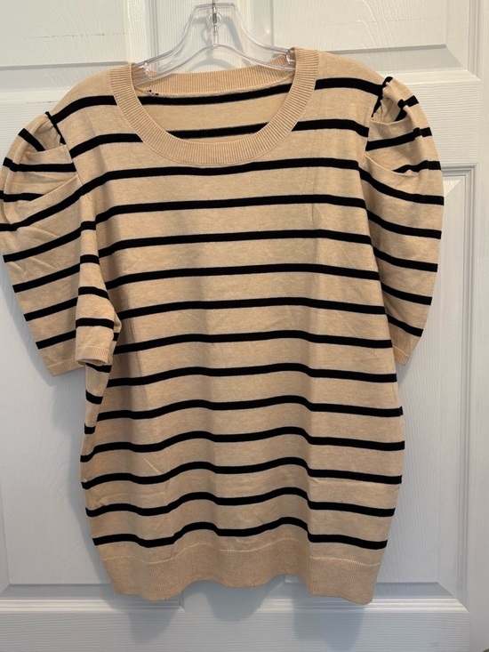 Stitch Fix Sweaters - Striped Puff-Sleeve Sweater Tee - Beige & Black Women’s XXL